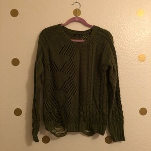 Annabelle army green distressed knit sweater L/XL